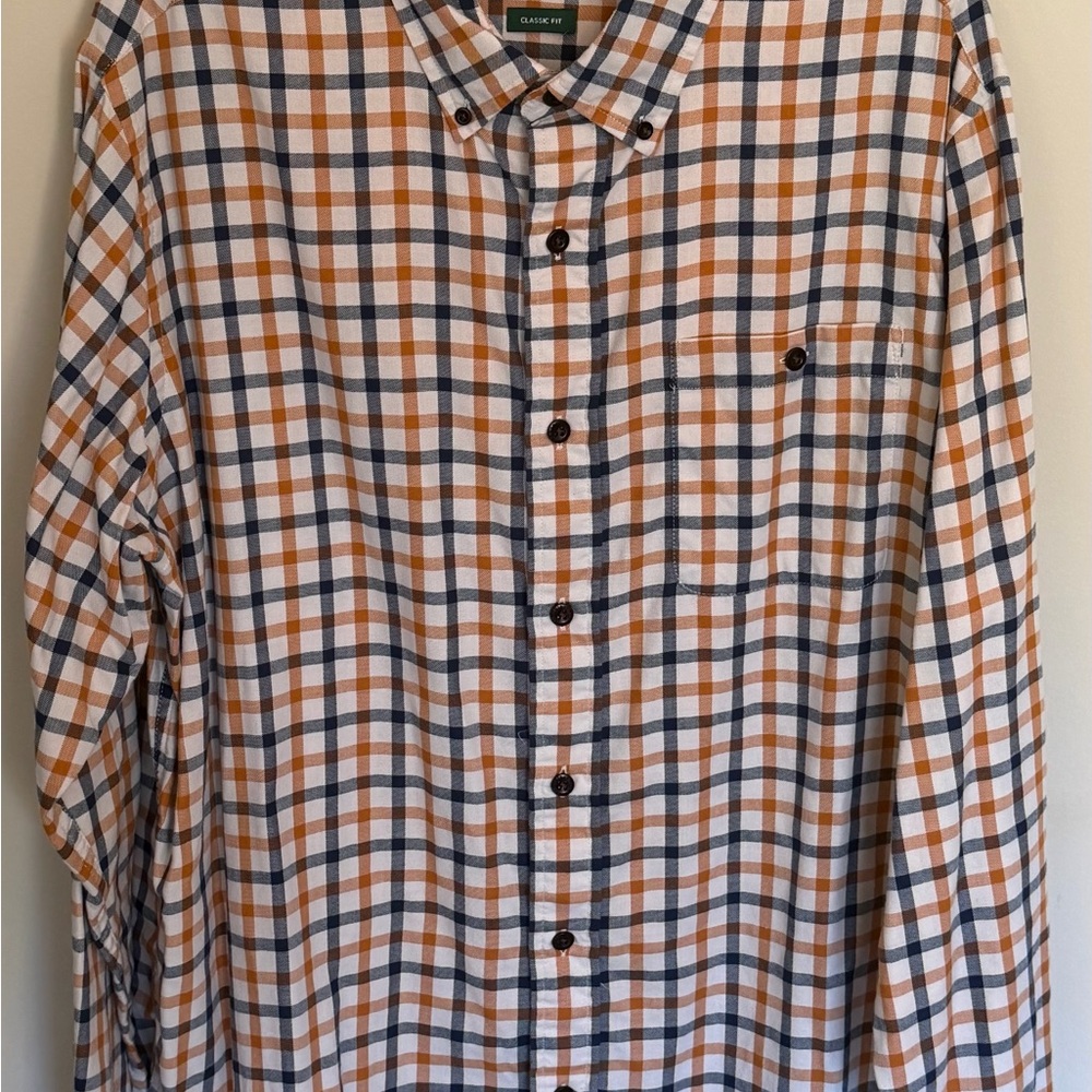 Orvis Men's Plaid Shirt - Orange, Blue, and White